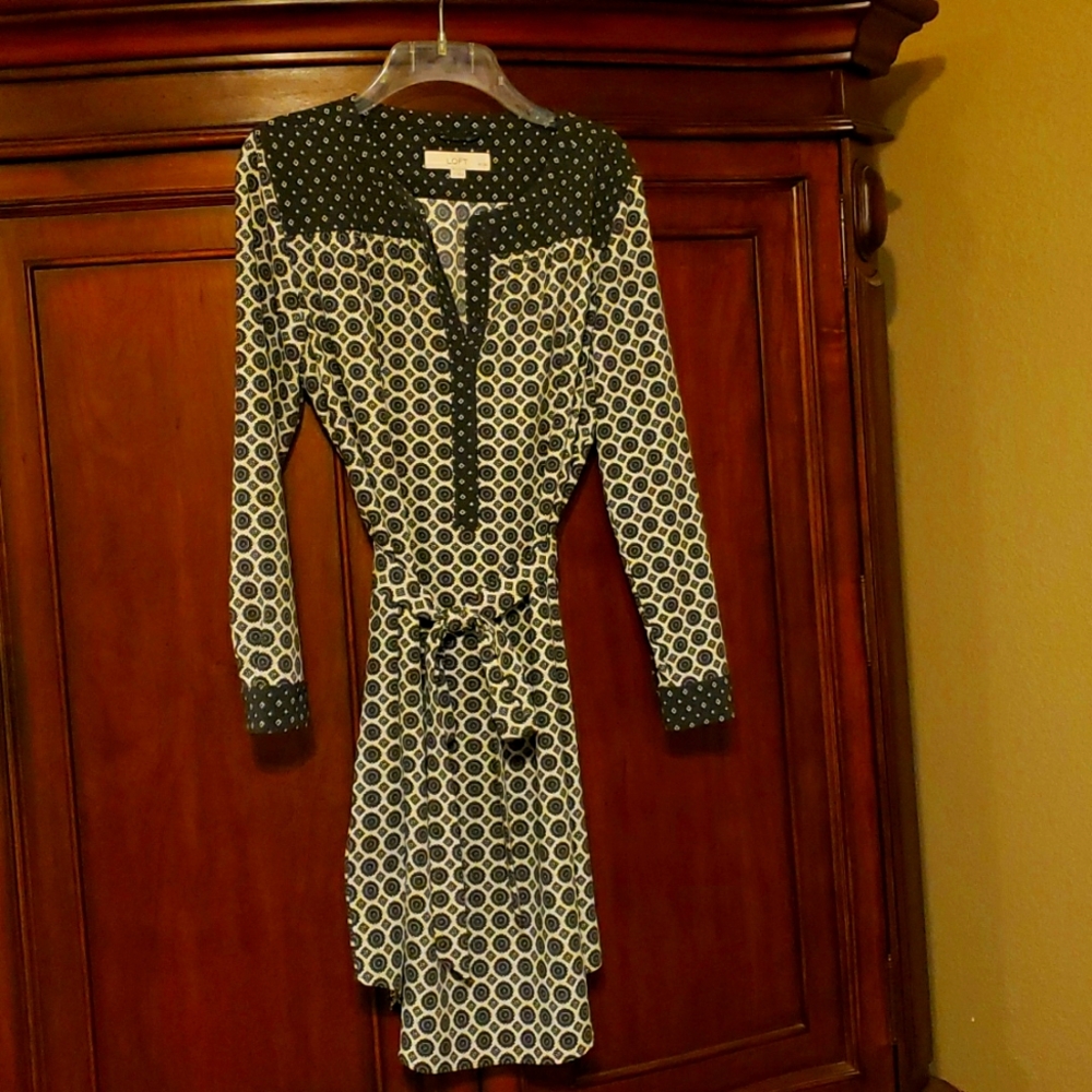 LOFT Medallion Belted Shirt Dress
